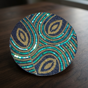 Handmade 14-Inch Glass <b>Beaded</b> Table <b>Coaster</b> Elegant Stylish Green Bead Mat Pad for Home Furnishing Dining Table Decor - Product Image 3