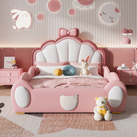 Lit d'enfant en cuir rose princesse, lit d'enfant moderne rembourré, lit d'enfant simple et design, lit d'enfant populaire avec barrière de sécurité