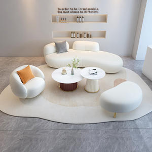 Ensemble de canapé sectionnel crème en cuir synthétique de style <span class=keywords><strong>scandinave</strong></span> Remplissage d'éponge de salon incurvé accessible pour une utilisation en appartement - Product Image 5