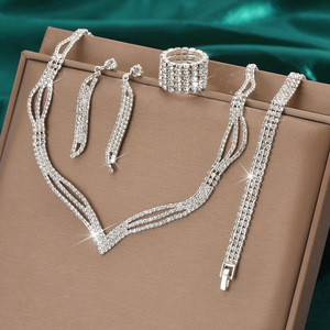 Gift Boxed Luxury Engagement Jewelry Set Rhinestone Necklace, Earrings & Ring Bridal Suite - Product Image 5