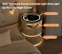 Table de chevet moderne intelligente et écologique en bois avec chargeur sans fil, lumière LED à capteur 3 couleurs, 2 tiroirs pour hôtel, appartement, chambre à coucher