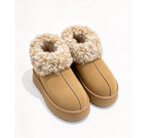 Bottes d'hiver pour femmes en faux daim beige à plateforme, doublées de fourrure pelucheuse, à enfiler, à bout fermé, bottines de neige, bottes d'hiver pour femmes pas chères, bottines à la cheville - Product Image 3
