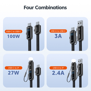 Toocki 100W PD <span class=keywords><strong>Cable</strong></span> de datos de carga rápida con pantalla digital Combo 4 en 1 1,2 M para MacBook <span class=keywords><strong>iPad</strong></span> iPhone Sincronización de alta velocidad - Product Image 6