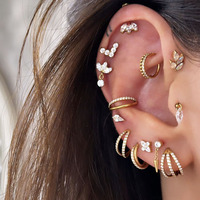 Anting Hidung ASTM 36 Gold Labret Mewah, Anting Labret Berulir Internal, Anting Stud untuk Tindik Perut, Perhiasan Labret untuk Wanita