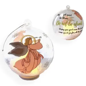 Angel LED Xmas Ornament-Light Up Glass Ball Ornament with Glitter Snow