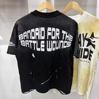 T-shirt Homme en Coton de Haute Qualité, Design Peinture Éclaboussée Effet Délavé Acide, Détails Effet Usé et Troués, Personnalisation Hot Diamond