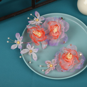 24 Nuevos Accesorios para el Cabello Hanfu Hechos a Mano con Diseño Original, Hilo Enrollado, Seda Sintética Rojo Púrpura, Pinza para el Cabello con Flor de Lámina Dorada - Product Image 4