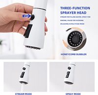 Robinet de cuisine moderne en acier inoxydable brossé avec distributeur de savon et douchette extractible, monocommande, monotrou, pour montage sur plan en céramique