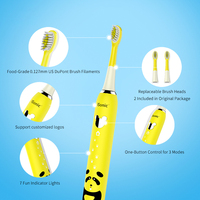 Brosse à dents électrique rechargeable pour enfants avec imprimé animal, 2 têtes de rechange, chargeur sans fil, étanche IPX7