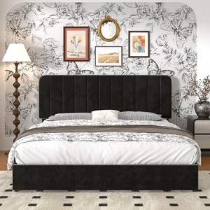 Каркас кровати на платформе с мягким изголовьем, прочным каркасом и деревянными рейками - Product Image 2