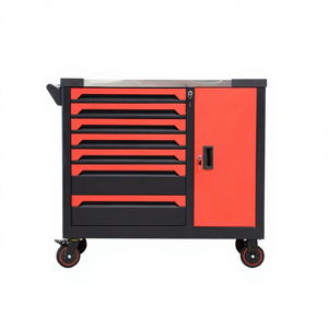 <span class=keywords><strong>Armoire</strong></span> à outils de garage robuste noire et rouge, chariot à outils d'atelier, boîte à outils, coffre à outils - Product Image 2