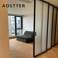 Porte coulissante verticale en aluminium AOSTTER avec verre cannelé et effet visuel texturé, porte de séparation de pièce à lumière diffusée, séparateur de pièce