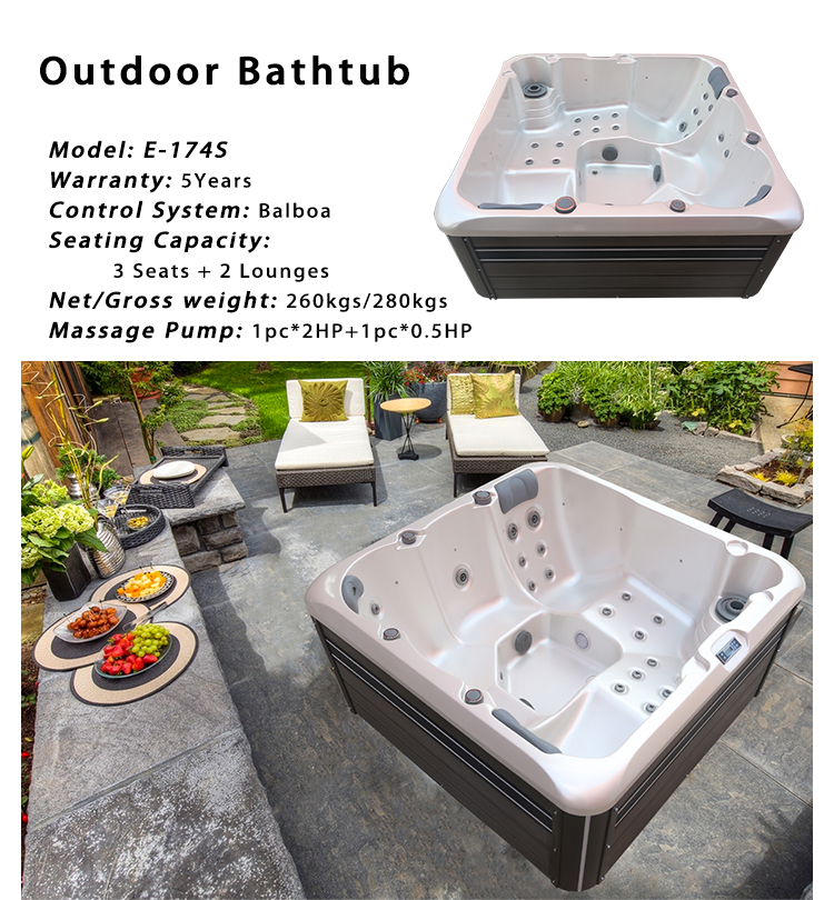 5 Person Acrylic Whirlpool Massage Hot Tub Spa Bathtub Outdoor With Massage Pump