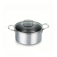 Set Peralatan Masak Stainless Steel 3 Lapis 10 Buah dengan Lapisan Anti Lengket PTFE Bermotif Sarang Lebah, Termasuk Wajan, Panci Besar, dan Panci Susu - Untuk Memasak di Rumah