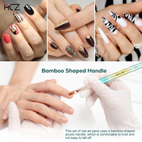 Hechunzi Fournitures pour l'art des ongles, 6 pinceaux de peinture à ongles amovibles à manche métallique en forme de bambou et à manche dégradé, avec outil de pointillage pour ongles