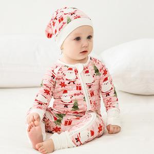 Hot Sale Christmas Skin Friendly Bamboo Romper Cute Girls Long Sleeve Jumpsuit for Baby Home Leisure - Product Image 2