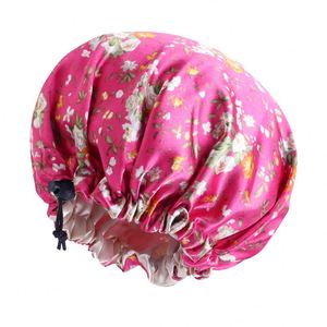 Bonnets de cheveux floraux réglables avec logo personnalisé en gros bonnet de couchage double couche bonnet de bébé doublé en satin avec cordon de serrage pour enfant - Product Image 4