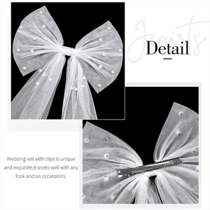 Velo de novia de malla con lazo de perlas y texto bordado, accesorio para el cabello de boda - Product Image 3