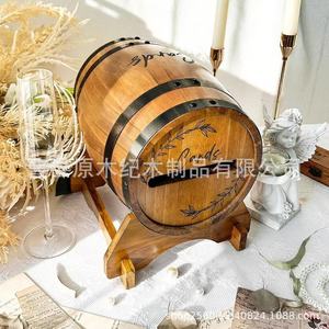 Wooden Wine Barrel <b>Card</b> <b>Box</b> Solid Wood <b>Wedding</b> Greeting Storage Bucket Creative Decoration - Product Image 2