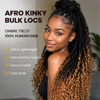 Extensions Afro Kinky Bulk Ombré T1b/27 Locs 100 % Cheveux Humains Remy avec Pointes Bouclées