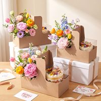 Coffret Cadeau Gâteau Fleur Fête des Mères Boîte à Fleurs Portable Transparente 4 Pouces Boîte à Desserts Saint-Valentin Vente en Gros