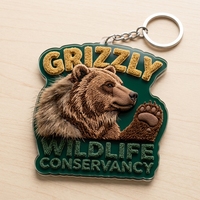 Porte-clés personnalisé en plastique en forme d'ours, breloques en acrylique floqué chenille sur le thème de la faune, cadeau souvenir personnalisé, breloques en gros