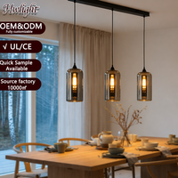 Suspension cylindrique en verre fumé avec finition noire, style minimaliste, pour ampoule Edison, idéale pour cuisine, salle à manger, chambre, entrée, décoration de plafond