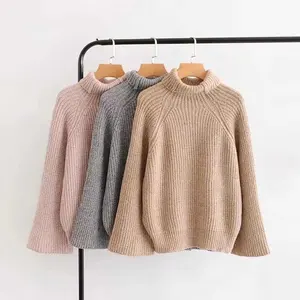 Organic Women Sweaters Cashmere Long Sleeve Pullover Sweater wool knitted sweater For Women ribbed knit Pullover