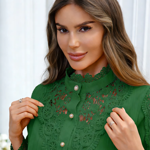 Blusa de Encaje Elegante y Exquisita para Mujer, Primavera/Verano 2026, Nuevo Estilo Moderno, Manga Larga, Tejida, en Existencia en EE. UU. - Product Image 1