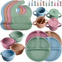 Juego de Platos de Silicona para Bebé, Personalizado, Libre de BPA, con Babero y Vaso con Pajita, Juego de Vajilla de Grado Profesional para Recién Nacidos