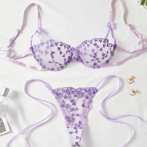 Set Reggiseno Push-up <span class=keywords><strong>Romantico</strong></span> in Pizzo e Rete, Lingerie Sexy con Design a Cuore Ricamato, Lingerie Trasparente da Donna per San Valentino - Product Image 5