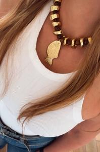 تخفيضات كبيرة أزياء حجر الذهب الخرز سحر الأسماك القلائد الفاخرة النساء حزب المجوهرات جميل هدية قلادة قلادة بالجملة - Product Image 4