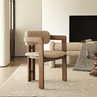 Chaise de thé vintage de style français avec accoudoirs et dossier, chaise de salle à manger mobile pour usage domestique, en bois de frêne massif, revêtement en coton et lin