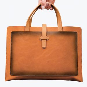 Large Capacity Folder Pouch Thickened PU <b>Leather</b> <b>Briefcase</b> Business File Bag with Logo Customizable Buckle Document Storage Bag - Product Image 1