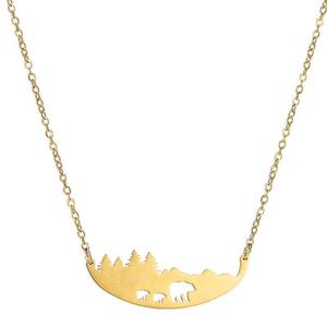 Nouveau style Colliers pendentifs plaqués or en acier inoxydable, motif ours creux style forêt avec breloque maman <span class=keywords><strong>et</strong></span> bébé, vente en gros - Product Image 1