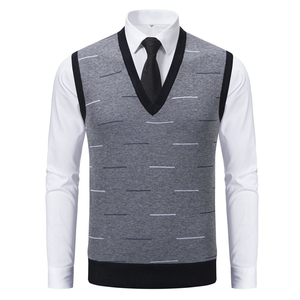 Maglione da <span class=keywords><strong>uomo</strong></span> con Logo personalizzato invernale elegante lavorato a maglia <span class=keywords><strong>Slim</strong></span> Fit senza maniche autunno Casual con scollo a V - Product Image 2