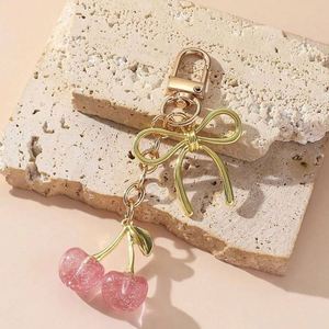<b>Cute</b> Gold Crystal Cherry Charm Keychain Glitter Bow <b>Keyring</b> Purses Backpack Bag Pendant Jewelry Accessories Bling Fruit Key Ring - Product Image 2