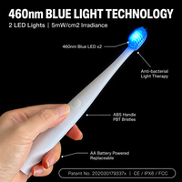Brosse à dents à LED homologuée CE pour thérapie par la lumière, soin buccal, lumière bleue active 460nm, dentifrice PAP et charbon actif pour blanchir les dents