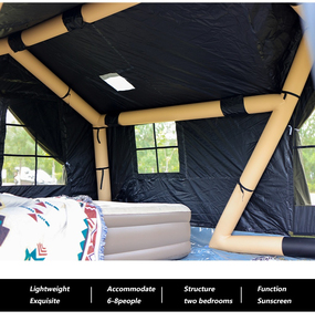 Tente de camping <span class=keywords><strong>gonflable</strong></span> HOUMU, installation rapide en 5 minutes, tente familiale pour 6 à 8 personnes, Oxford 420D noir, protection solaire, imperméable, coupe-vent - Product Image 6