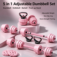 Ensemble d'haltères réglables 5 en 1, convertible en barre d'haltères, kettlebell, barre de pompes, ensemble de poids détachable pour la musculation à domicile