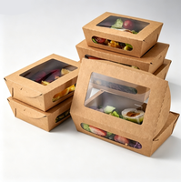 Wegwerp vetwerende biologisch afbreekbare kraftpapieren saladebox met transparant anti-condens venster voor salade, fruit, sandwich, pannenkoek