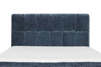 Lit de rangement compressible EON HOME en tissu chenille bleu marine avec tête de lit capitonnée et compression sous vide