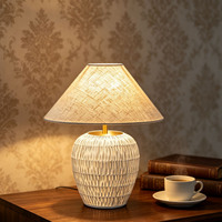Lampe de table en céramique avec abat-jour en tissu de lin, lampe de bureau à base en céramique pour décoration intérieure, lampe de chevet, lumière de nuit, décoration d'hôtel, décoration de maison