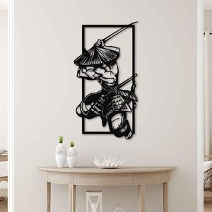 Sculpture murale en métal samouraï avec épée katana, sculpture suspendue moderne <span class=keywords><strong>d</strong></span>'inspiration asiatique pour la <span class=keywords><strong>décoration</strong></span> militaire de la maison - Product Image 2