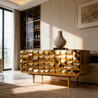 Buffet moderne de luxe en or, meuble de rangement en métal sculpté en forme de vague, table de buffet pour salon, meuble d'entrée, armoire