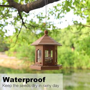 Houten Vogelvoeder Geschikt Voor Buitentuindecoratie Zeshoekig Dak Grote Capaciteit Duurzaam - Product Image 4