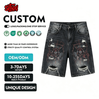 Shorts en jean pour hommes, style streetwear vintage déchiré, délavage foncé, faible MOQ personnalisé, pour l'été, hip-hop
