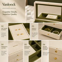 Boîte de rangement de bijoux de luxe grande capacité avec tiroir, miroir et compartiments, logo personnalisé disponible