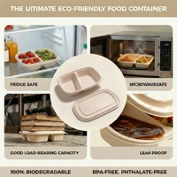 Boîtes alimentaires jetables en amidon de maïs à 2 compartiments de 900 ml, contenants à emporter compostables pour restaurants