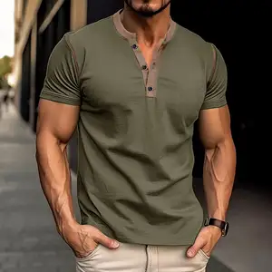 Kaus Henley lengan pendek musim panas pria 2024 dengan kategori produk leher bulat